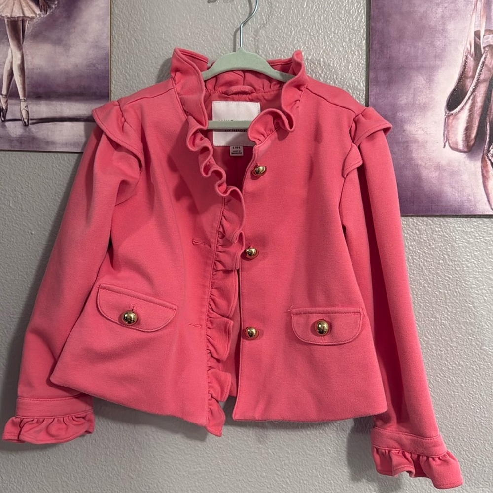 Janie and jack pink 5/6 years girls blazer jacket gold accent used cotton mix